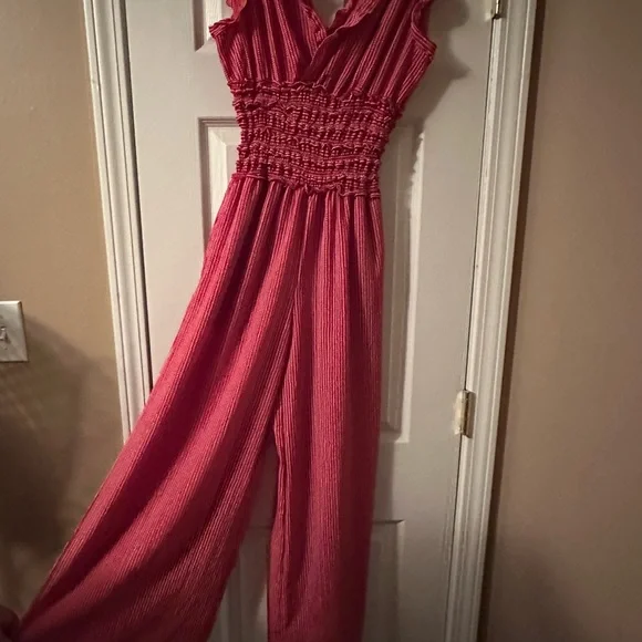 Max Studio Red and White Striped jumpsuit - Picture 3 of 5